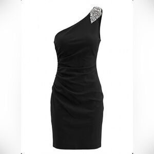 Pinup Couture One-Shoulder Black Dress with Silver Accent